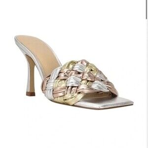 Marc Fisher Women Metallic Leather Draya Heel Slide Sandals 6.5